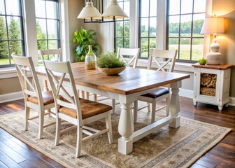 farmhouse dining table with chippy white finish