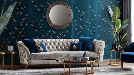 Beige Sofa with Gold Accents in a Modern Living Room