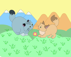 Pallas's cat and sand cat meet in a clearing