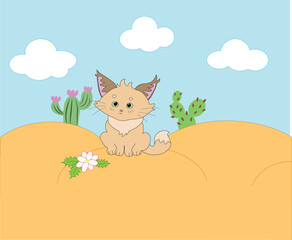 cute sand cat sitting in the desert