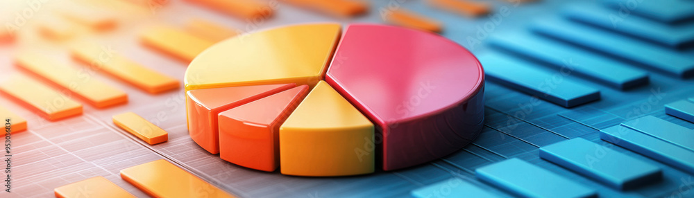 Poster colorful pie chart and bar graph on a digital interface, representing data analytics and business st