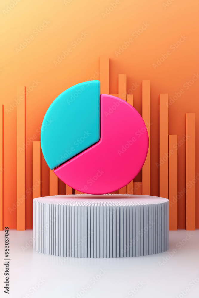 Poster colorful pie chart with vibrant background, illustrating data analysis and business statistics. mode