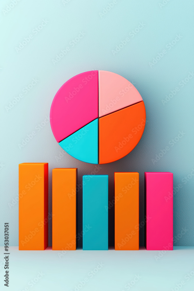 Aufkleber colorful pie chart and bar graph against a light blue background, representing financial data and bu