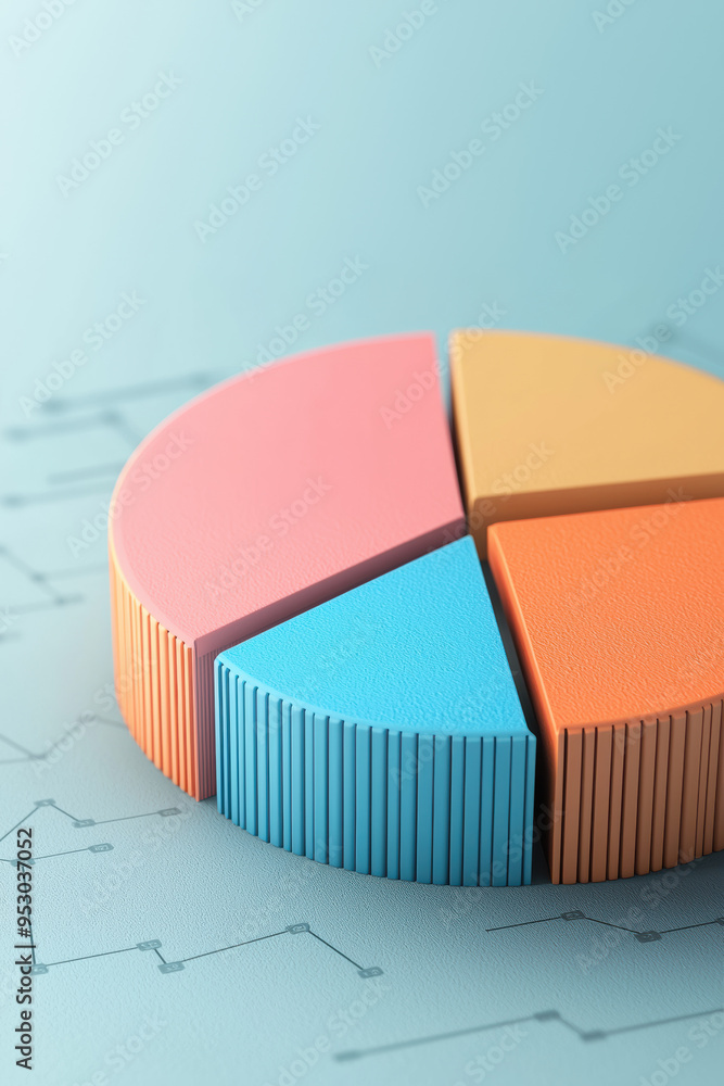 Poster colorful pie chart over a data sheet, representing statistical data analysis with vibrant segments i