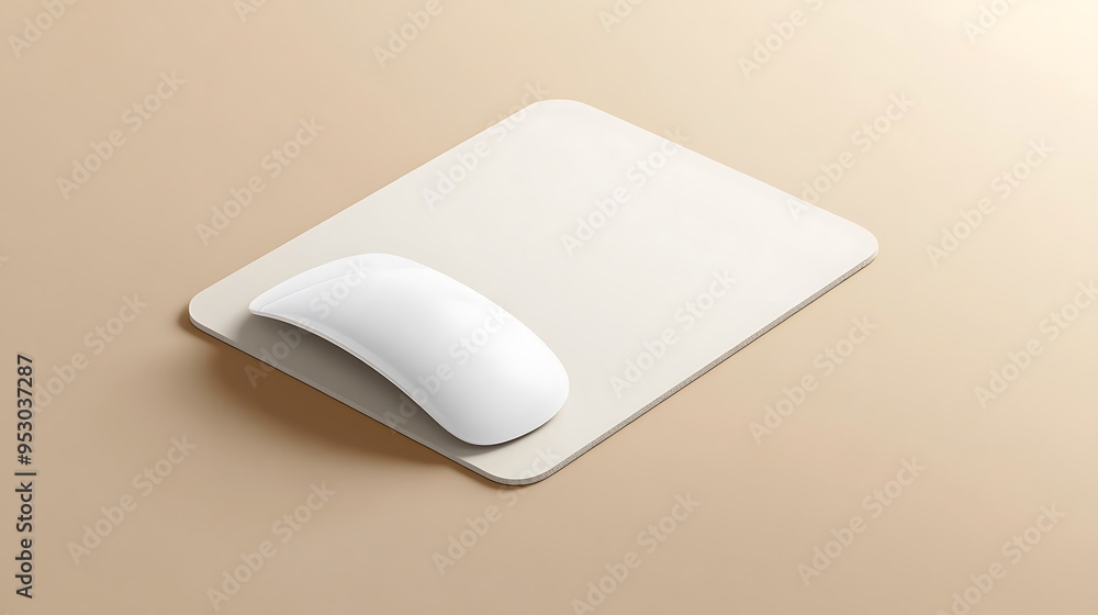 Poster white computer mouse on beige mousepad
