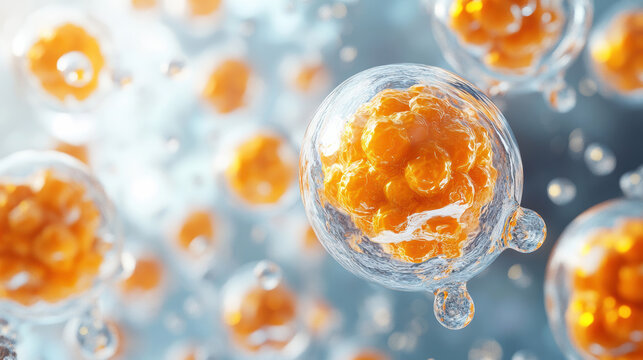 Close-up of healthy cells under a microscope showing vibrant structures, ideal for science and medical-related projects highlighting cell biology.