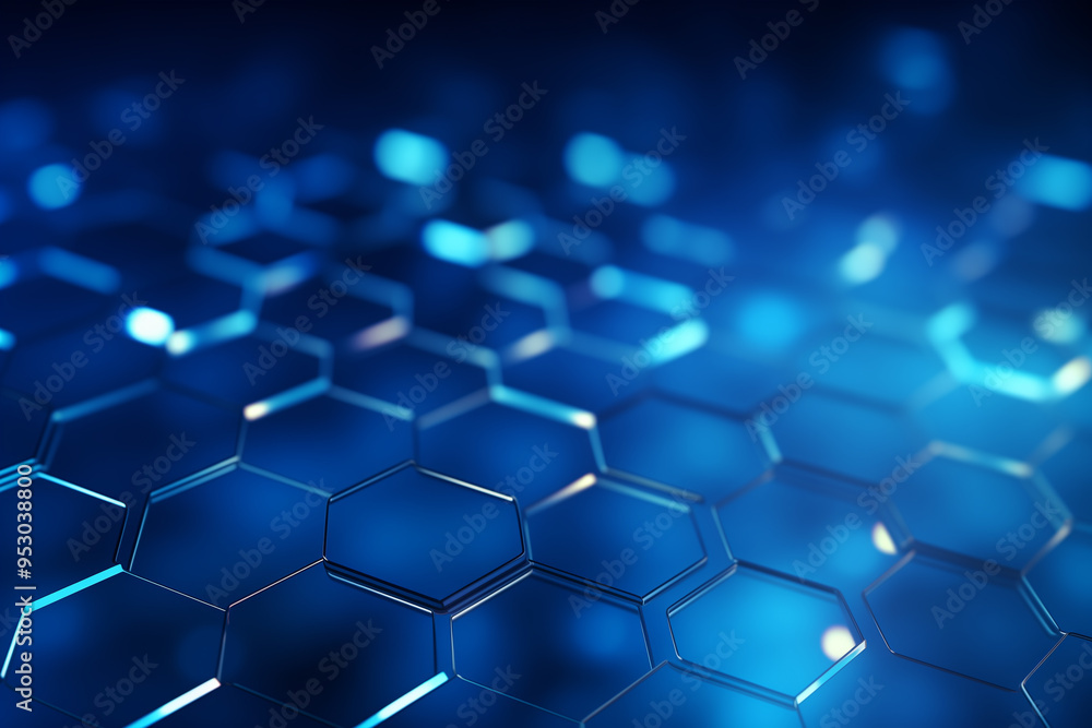 Wall mural abstract blue hexagons pattern background for design.hi-tech science and research concept innovation