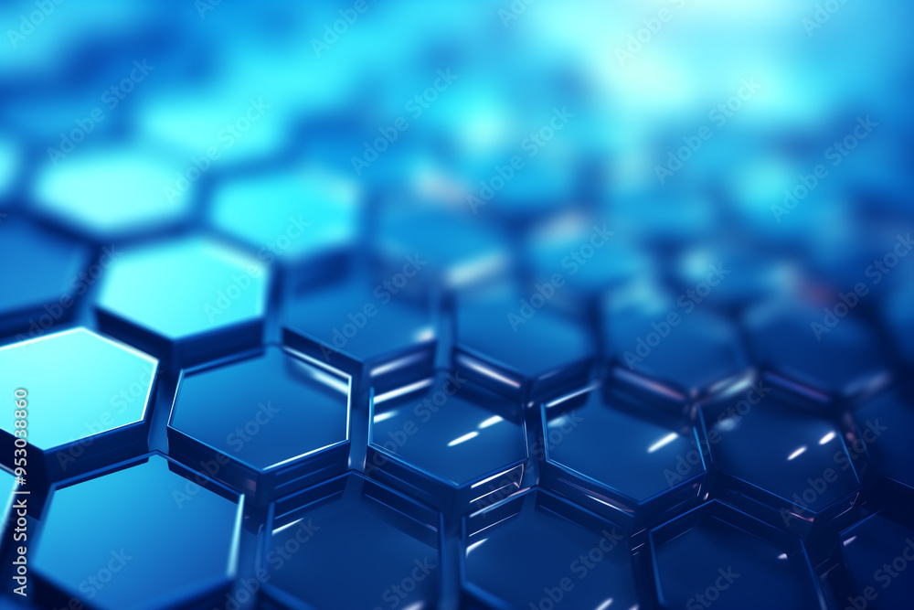 Wall mural abstract blue hexagons pattern background for design.hi-tech science and research concept innovation