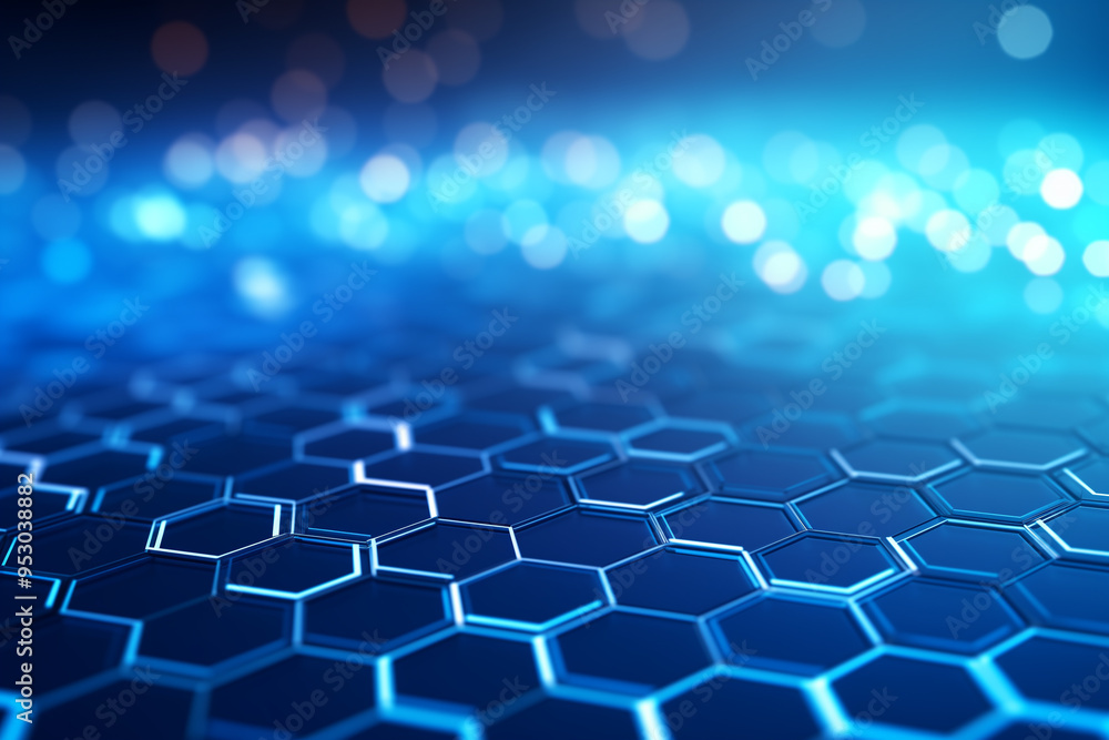 Wall mural abstract blue hexagons pattern background for design.hi-tech science and research concept innovation