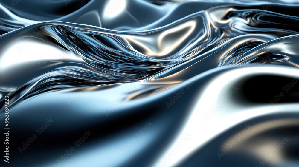 Aufkleber abstract close-up of shimmering liquid metal surface with smooth waves and fluid reflections, creati