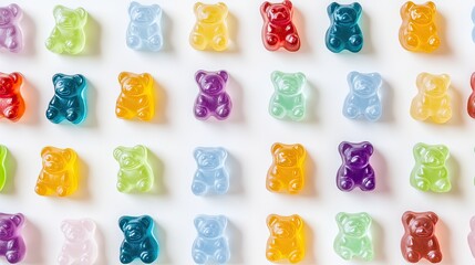A colorful arrangement of gummy bear candies in various hues.