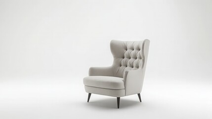 Elegant White Armchair with High Back and Tufted Upholstery
