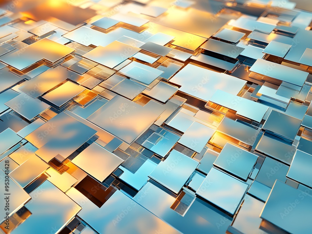 Poster abstract metallic background with geometric shapes.
