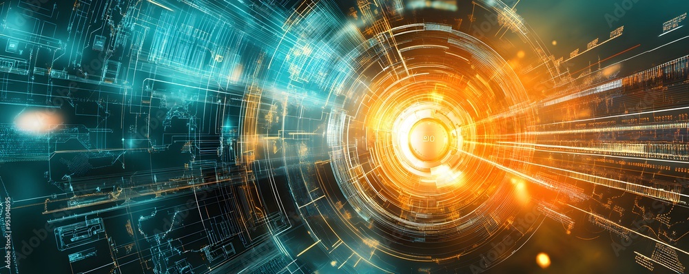 Aufkleber abstract technology background with glowing circles and lines.
