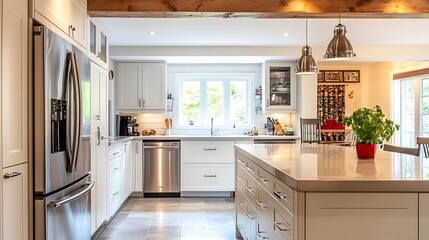 Fototapeta premium Modern Kitchen with Stainless Steel Appliances and a Large Island