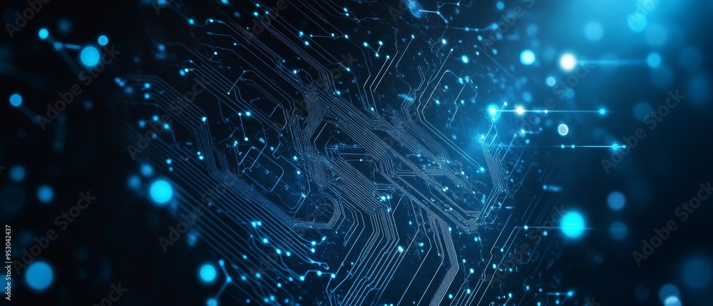 Aufkleber Digital Network Circuit Board with Glowing Data Dots