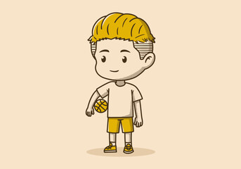 Retro Cute Basket boy character holding a basket ball