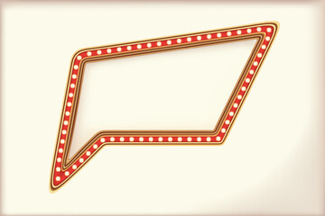 Retro speech bubble advertising sign red marquee gold light board on white background. Vector illustration