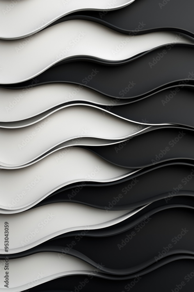 Poster abstract grayscale wavy layers creating a , flowing pattern, showcasing modern minimalist design in 