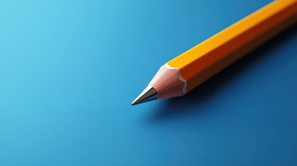 Close-up of a sharp, yellow pencil on a smooth, blue background, highlighting its simplicity and utility for creative and professional work.
