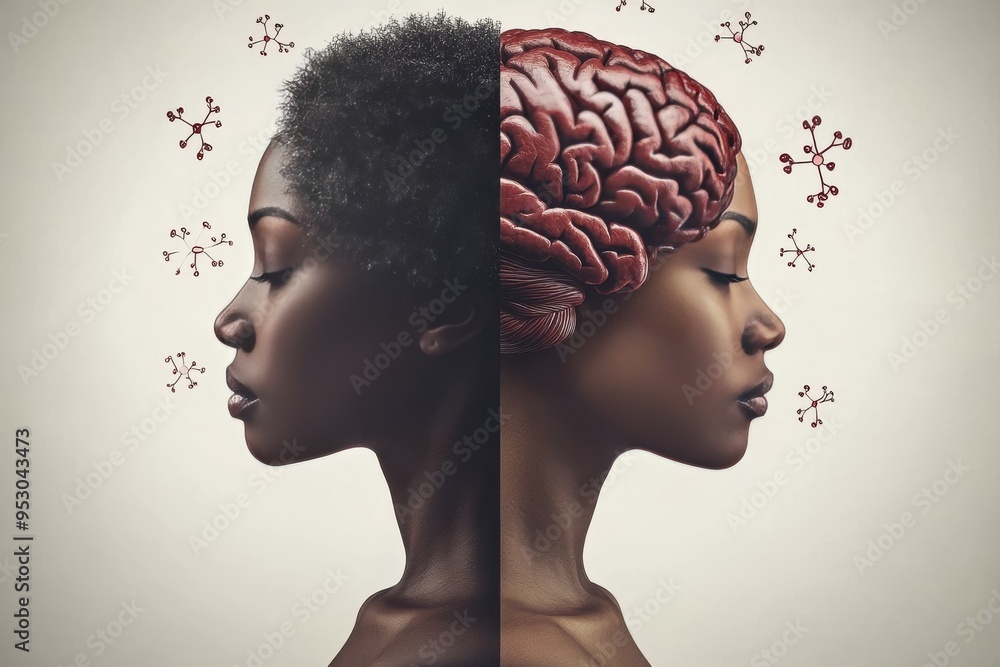 Poster duality of minds two faces with half brain illustrations symbolizing the balance of thought and the 