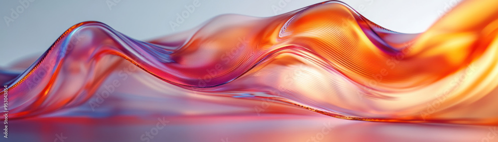 Poster abstract fluid art with vibrant gradient waves in orange and purple tones, creating a dynamic and el