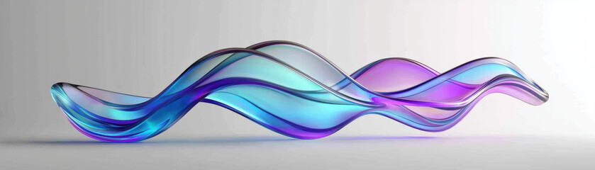 Naklejka premium Abstract colorful glass waves in purple and blue tones on a white background, representing modern art and creativity. Perfect for contemporary design use.