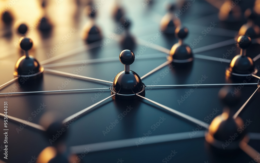 Poster abstract network of interconnected nodes on a metallic surface, representing technology, communicati