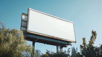 Blank Billboard with Trees and Blue Sky