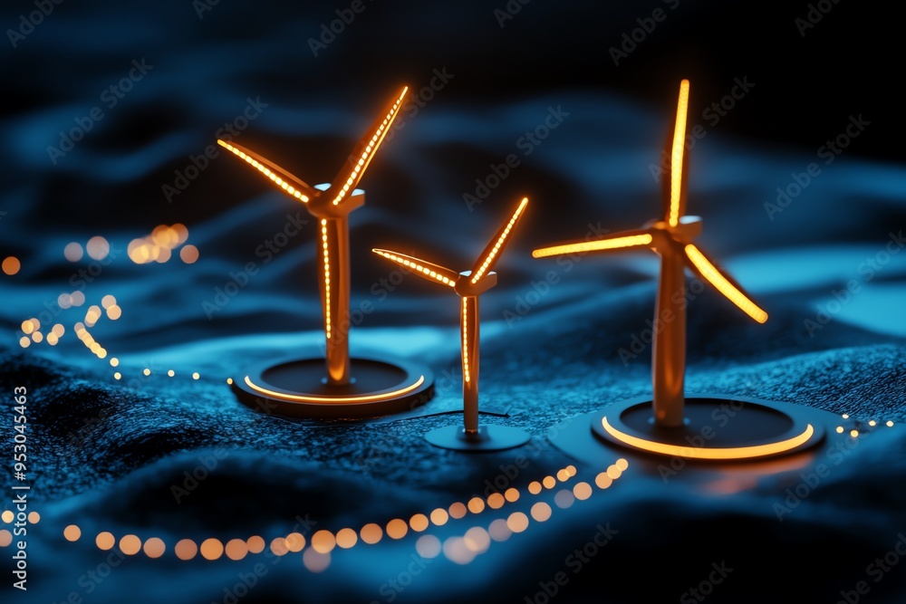 Fototapete Clean energy facility blueprint is highlighted in a minimalist design showing the detailed layout and structure of a wind farm