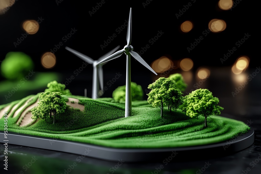 Poster Clean energy facility blueprint is highlighted in a minimalist design showing the detailed layout and structure of a wind farm