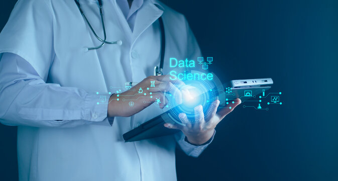 Data scientists, Scientist using tablet analyzing and development at various information on futuristic virtual interface, AI, Algorithm, marketing and deep learning of artificial intelligence - Powered by Adobe