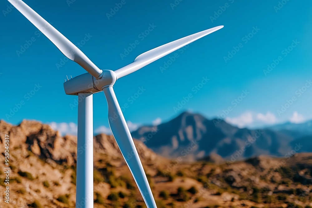 Aufkleber Clean energy output optimization is depicted in a minimalist design focusing on the efficiency of a wind turbine against a clear blue sky