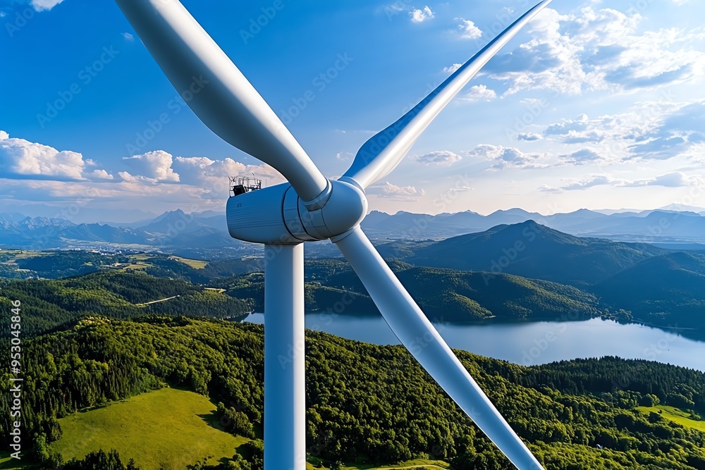 Aufkleber Clean energy performance optimization is depicted in a minimalist design focusing on the streamlined operation of a wind turbine