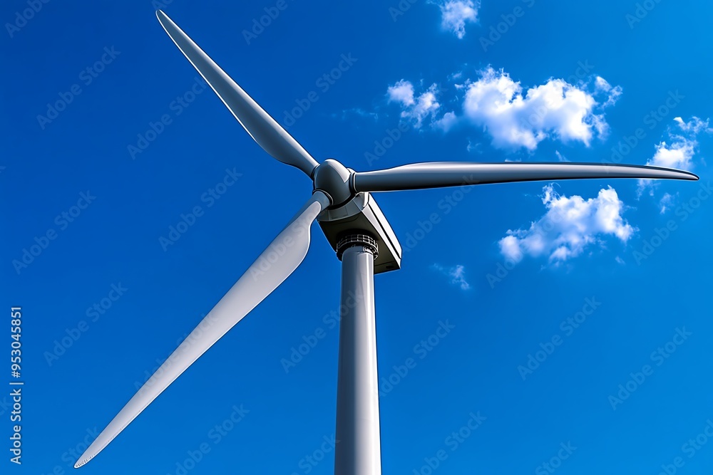 Aufkleber Clean energy output optimization is depicted in a minimalist design focusing on the efficiency of a wind turbine against a clear blue sky