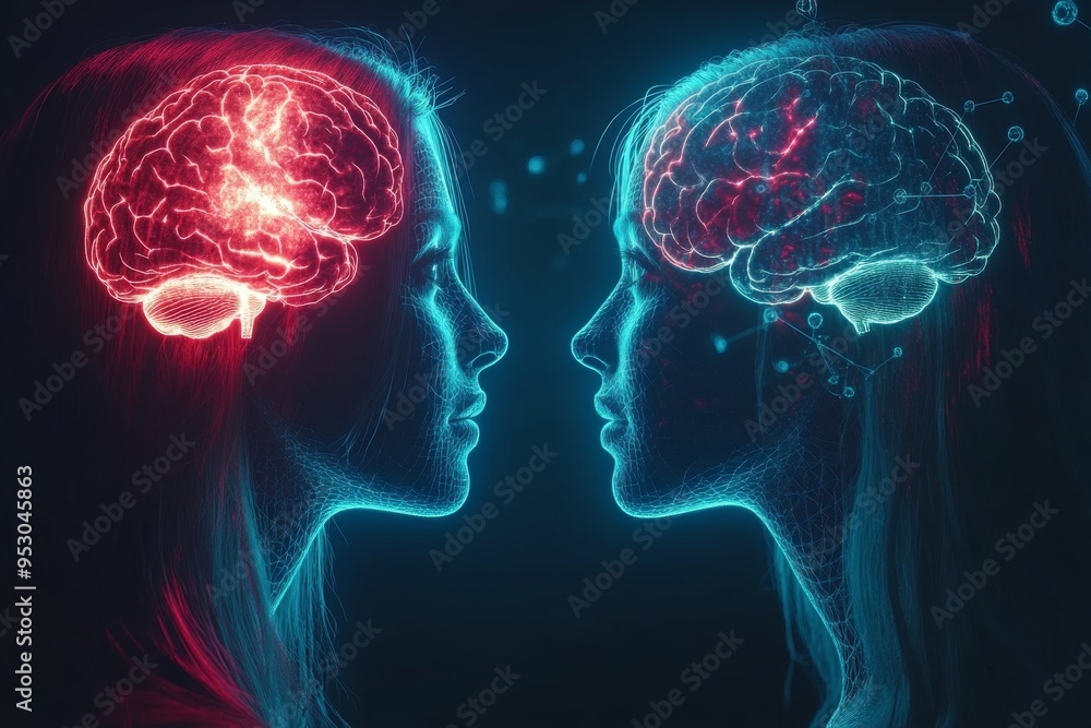 Aufkleber glowing union a bride and groom with glowing brain patterns representing the merging of emotional an