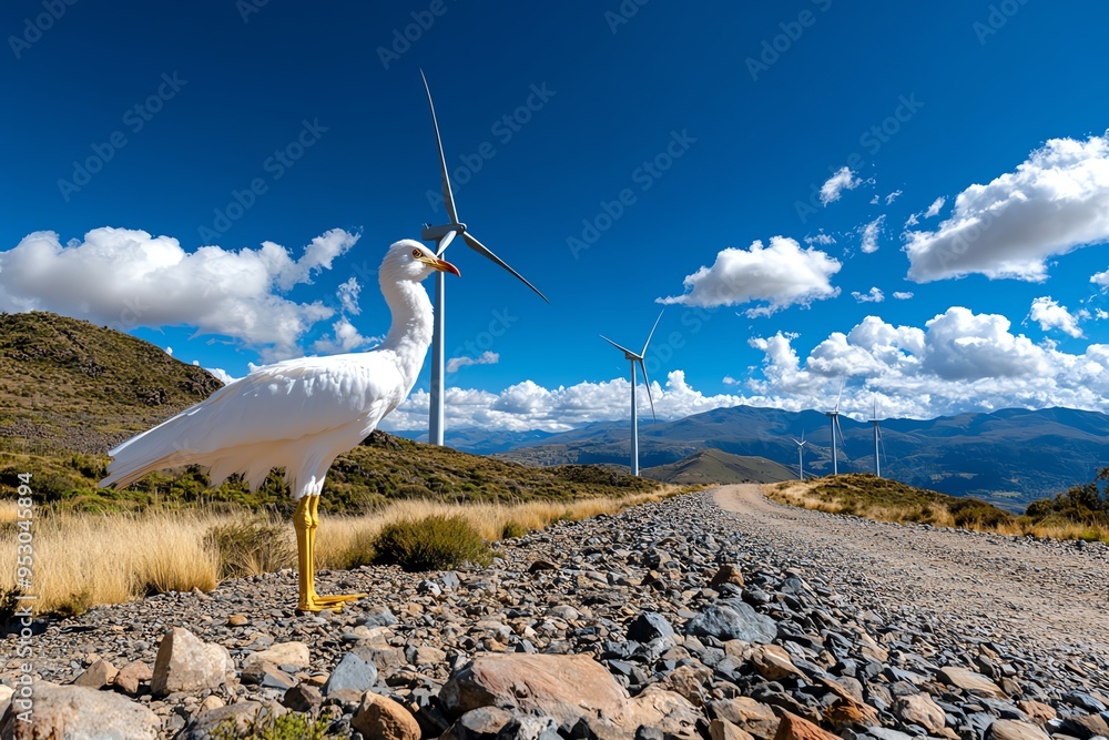 Poster Clean energy plant operation efficiency is captured in a realistic photo showcasing the optimized performance of a wind farm