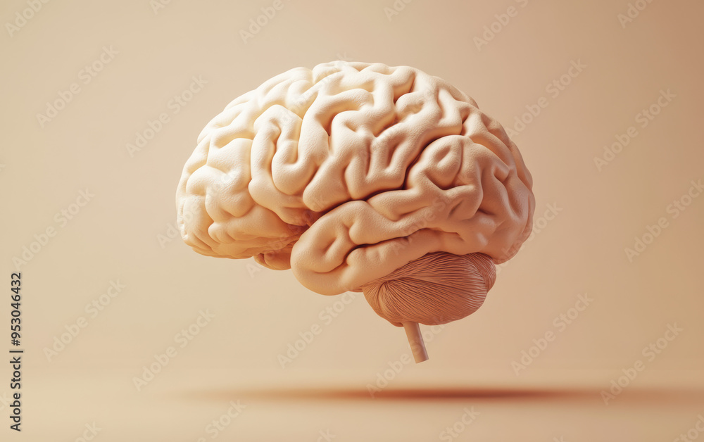 Poster detailed image of a human brain model highlighting the intricate structure and folds, suitable for m