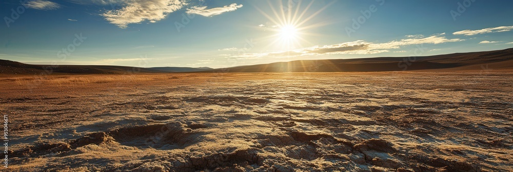 Aufkleber glaciers fade while a blazing sun illuminates arid lands, illustrating the stark effects of climate 