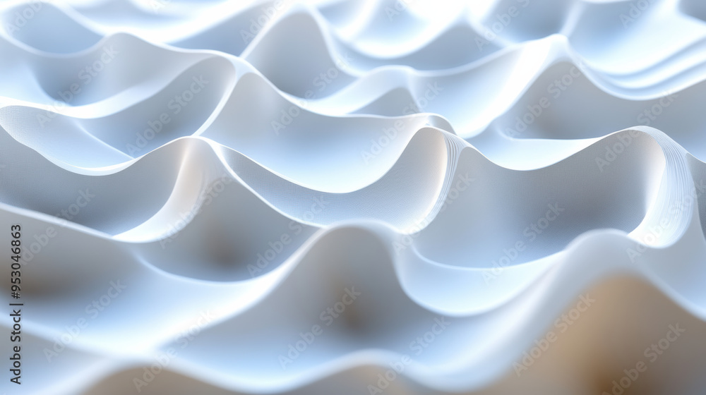 Poster abstract close-up of white wavy sheets creating a soft, flowing texture with gentle lighting. perfec