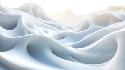 Obraz premium Abstract waves of smooth, flowing white fabric-like material, creating a serene and dreamy landscape with gentle light and shadows.