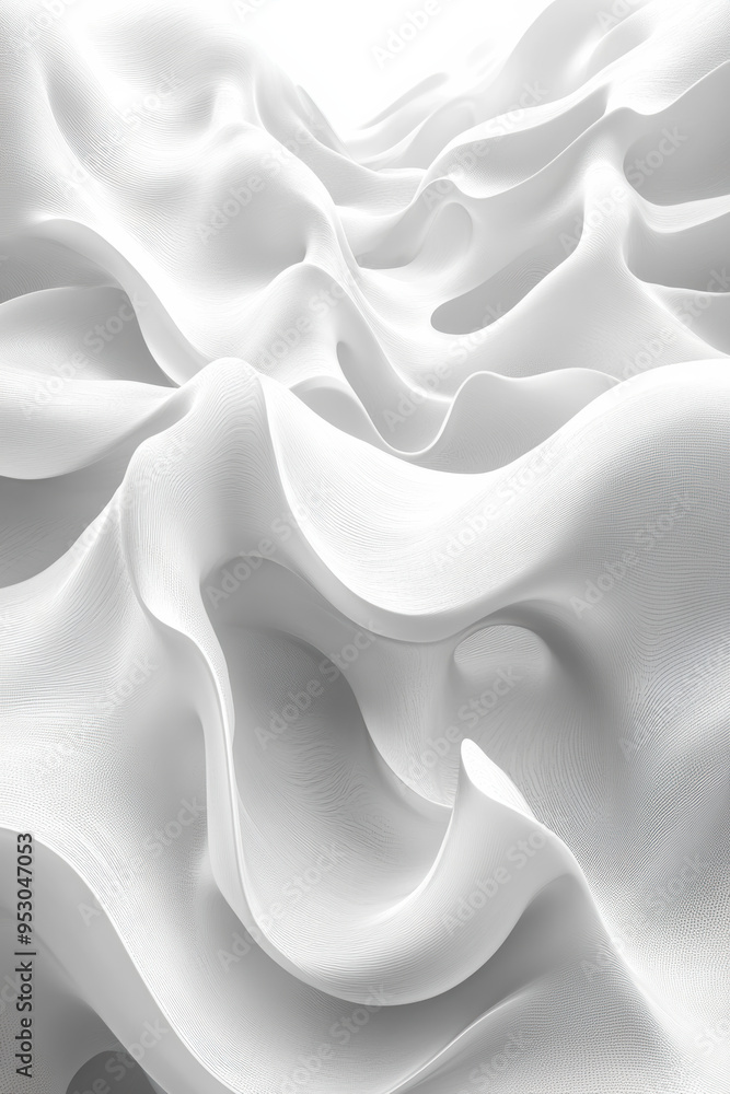 Poster abstract white and smooth fabric-like texture with flowing curves, creating a calming and elegant vi