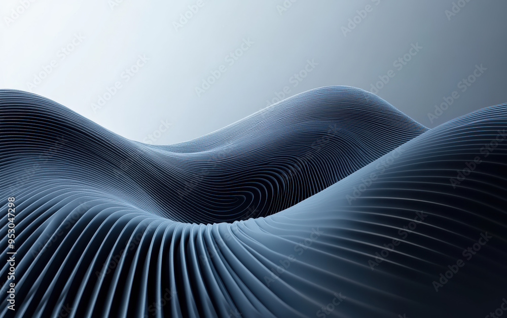 Poster elegant abstract waves with a soft blue gradient, showcasing smooth lines and curves, great for mode