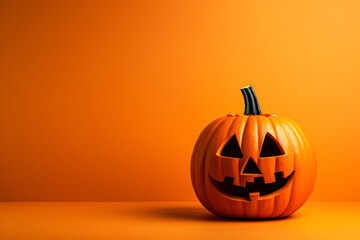.Carved Jack O Lantern on Orange Background