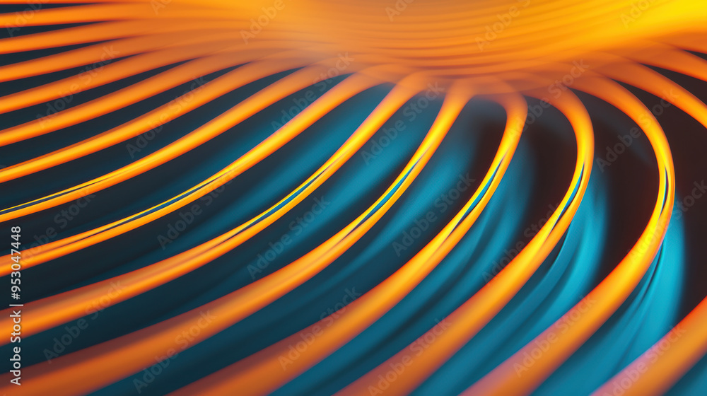 Poster abstract background featuring vibrant orange and blue lines creating a dynamic wave pattern, capturi