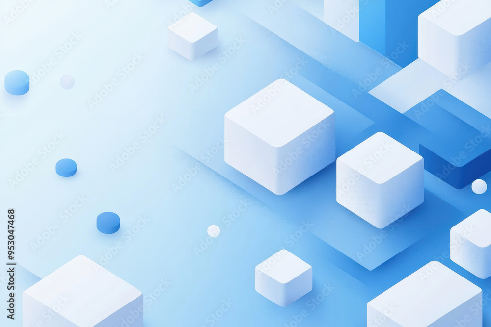 Aufkleber abstract geometric shapes on a light blue background, featuring cubes and cylindrical forms creating