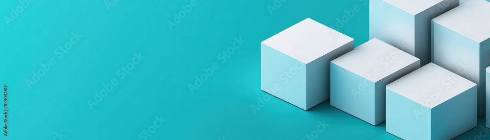 Poster minimalist cubes in various sizes arranged neatly on a blue background. modern geometric design conc