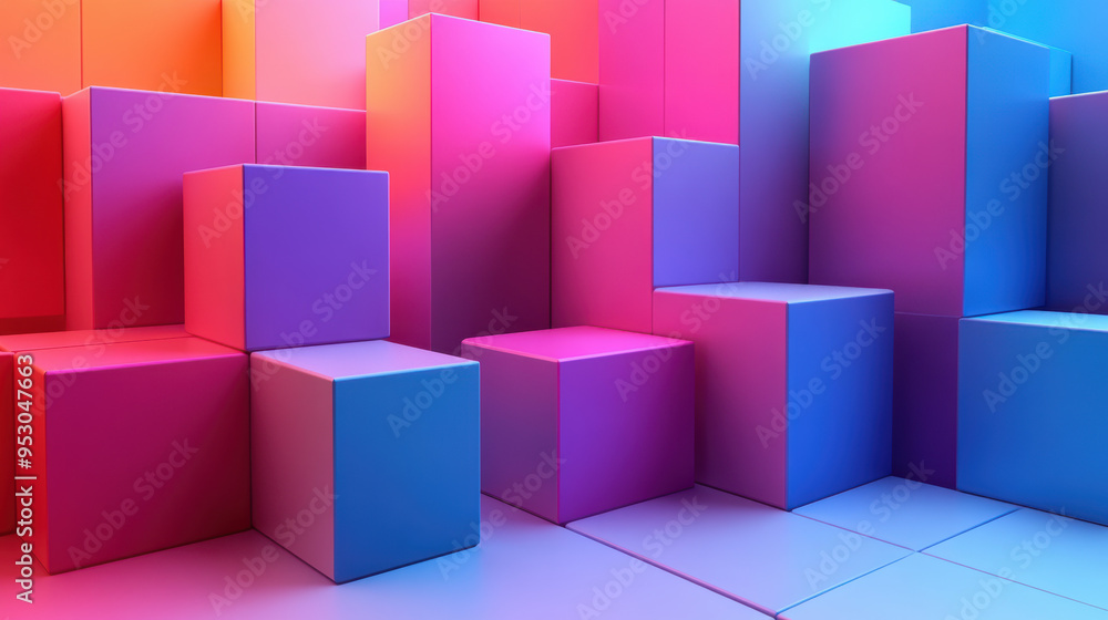 Poster vibrant abstract background with colorful geometric shapes and cubes illuminated by soft lighting, c