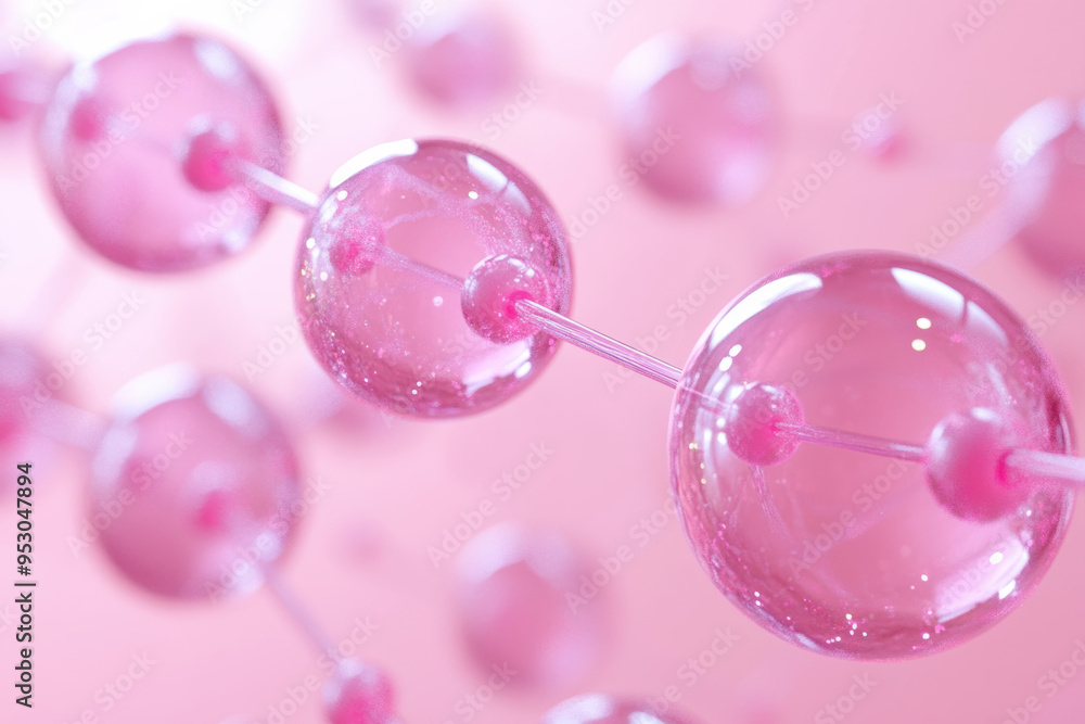 Poster abstract pink molecular structure background depicting interconnected glowing spheres on a soft grad