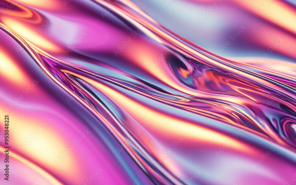Poster abstract background of vibrant colorful waves with a glossy metallic finish, emphasizing fluidity an